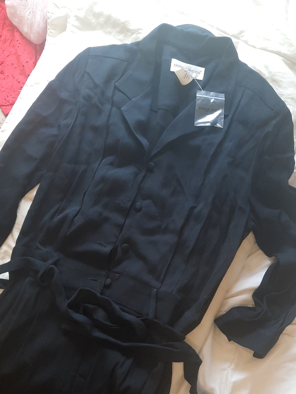 New Donna Ricco Black Button-Front Jumpsuit with Self-Tie Waist
